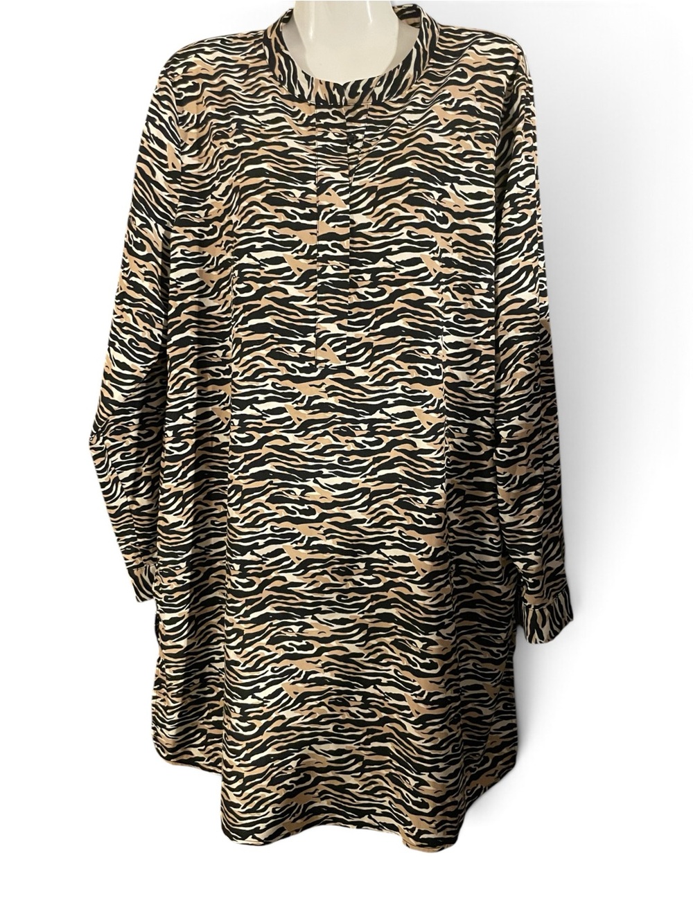 Anne Klein Black & Tan Animal-Print Long Sleeve Tunic